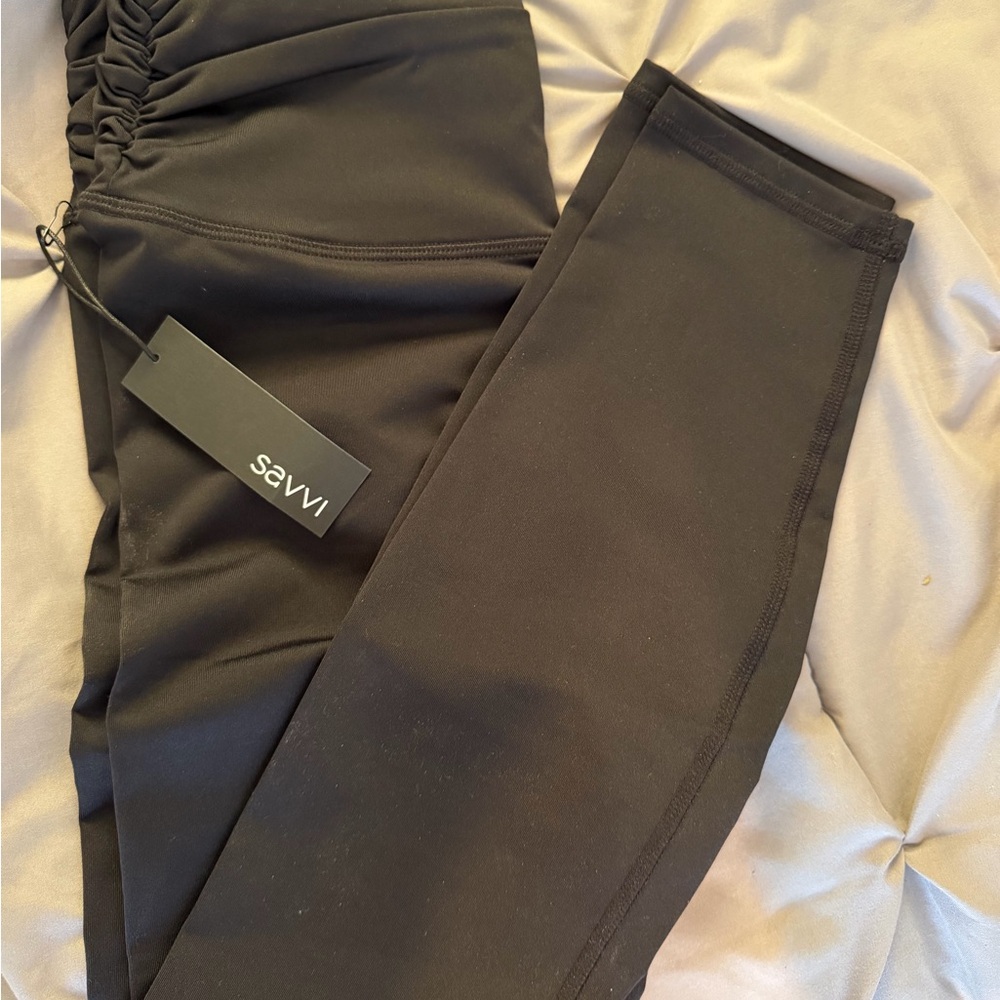 Savvi Black Ruched Waist Active Leggings